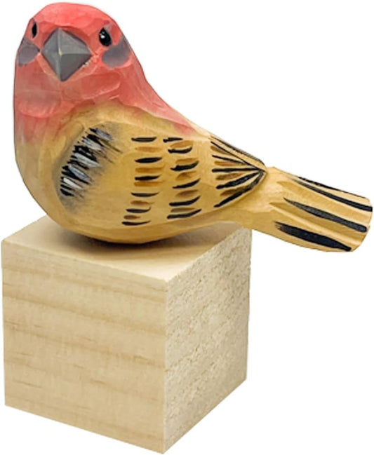Hand Carved Bird Figurines, Hand-Painted Sculpted Wooden Birds, Wood Bird Sculptures for Home Decoration, Hand Crafted Life Like Bird Statues, Ideal Gifts for Bird Lovers (House Finch)