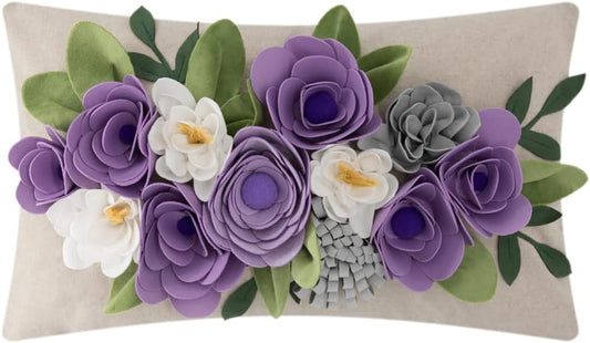 Decorative 3D Flower Throw Pillow Covers Accent Floral Pillowcases for Couch Bed Home Living Room Farmhouse Decor 12x20 Inch Purple