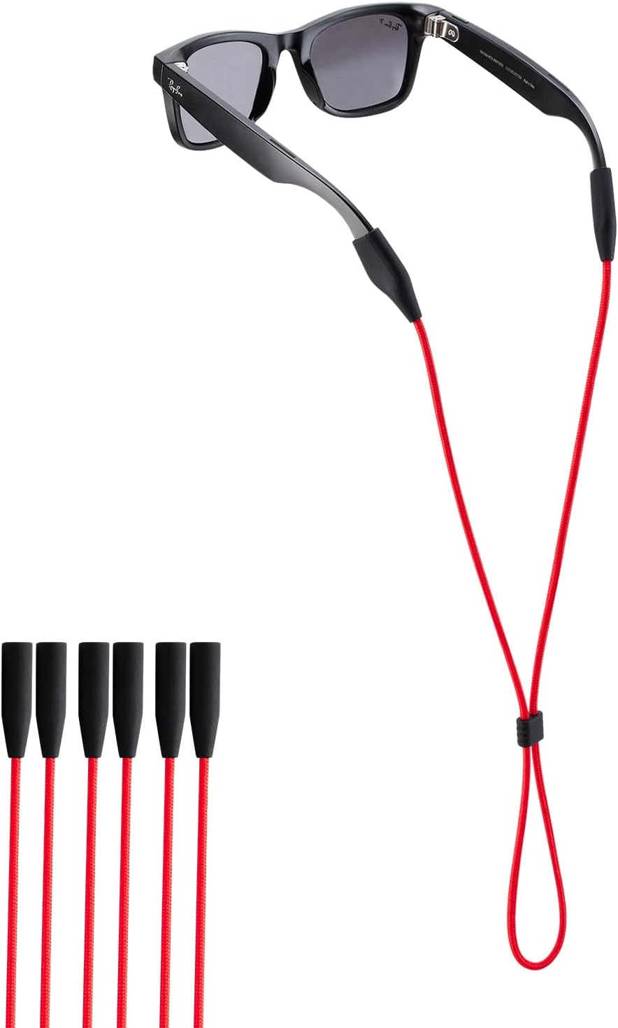 Glasses Strap for Ray-Ban Meta & Wide Frame Glasses – 3pcs Adjustable Sunglasses Straps Cords for Men Women kids-Eye Glasses Holders Around Neck, Lanyard String Chain Rope for Sports (Red)