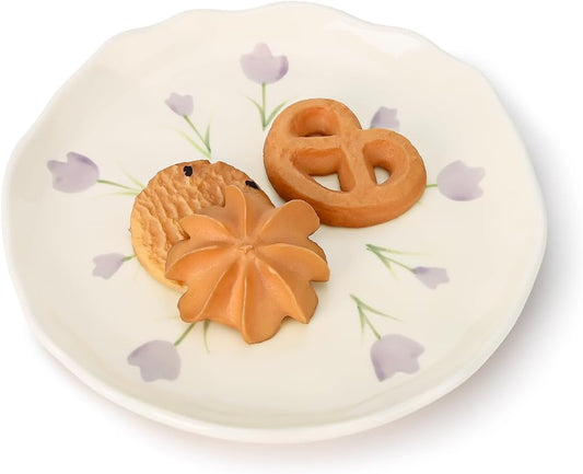 Koythin Ceramic Dessert Plates, Cute Fruits Dinner Plate, Creative Plates Design, Printed Flowers Dinnerware for Office and Home, Kitchen Plates for Desserts (Purple Tulip)