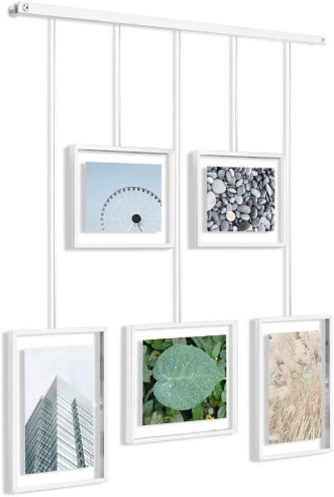 Umbra Exhibit Picture Frame Gallery Set, Adjustable Wall Collage Displays Five Photos (Two 4x6" and Three 5x7"), Set of 5, White