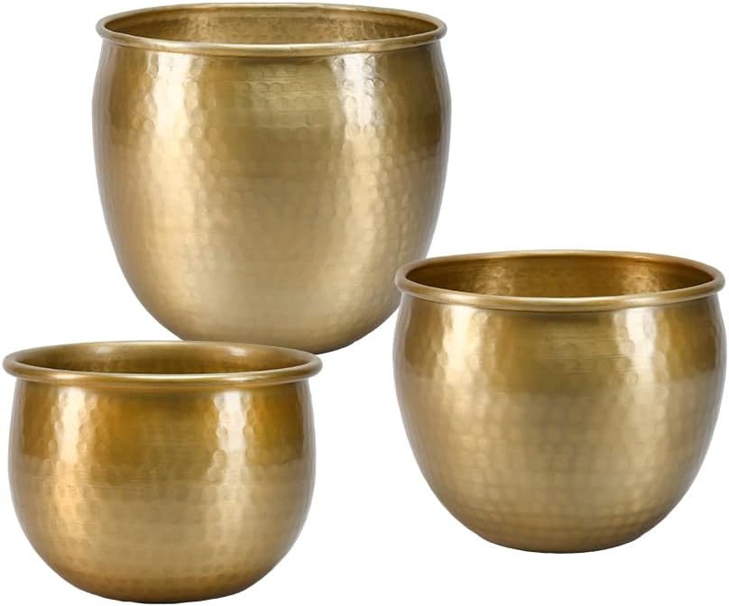 Serene Spaces Living Gold Brass Look Vintage Aluminum Vase - Perfect Decorative Accent for Plants, Weddings, and Events, Metallic Pot for Home, KIT - Small, Medium and Large