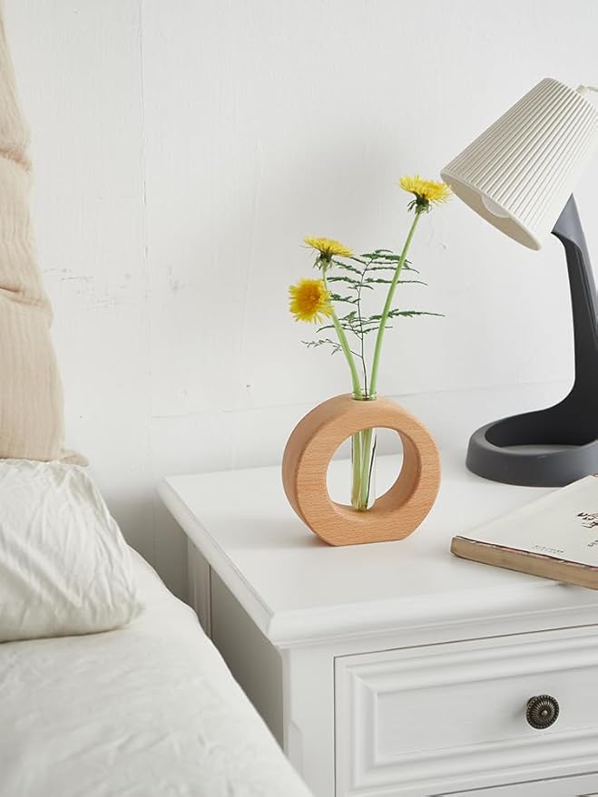 WONQEXZ Tabletop Vase,Modern Boho Planter Propagation Vase,Indoor Plant Pots for Desk Decor,Yellow Wooden Flower Vase,Plant Gift,1.6 * 4.9 * 4.3in,Plants Not Included