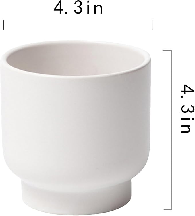 LB White Ceramic Planters for Indoor Plants, Succulent Plant Pots Ceramic Flower Pots, Modern Plant Pot for Living Room Office Home Decor, Round Flower Pot of 4.3 Inch(Plant Not Included)