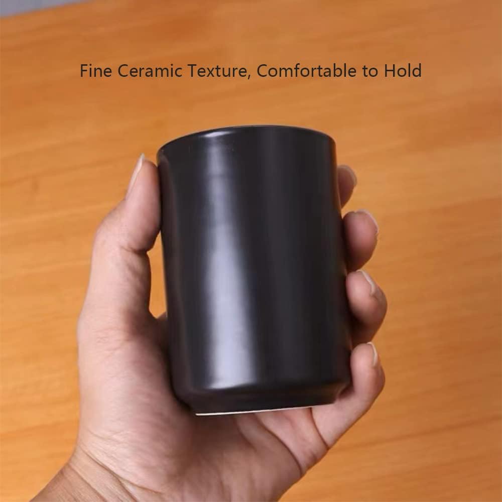 Japanese Ceramic Tea Cups, Handleless Ceramic Mugs, Simple Coffee Mugs, Solid Color Matte Glazed Tea Cups, Cups for Couples (Black)