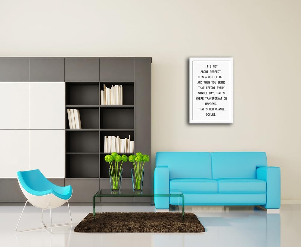 Inspirational Wall Art It's Not About Perfect It's About Effort Wall Picture Positive Motivational Canvas Poster Artwork Painting Modern Office Wall Decor Framed[24''W X 36''H]