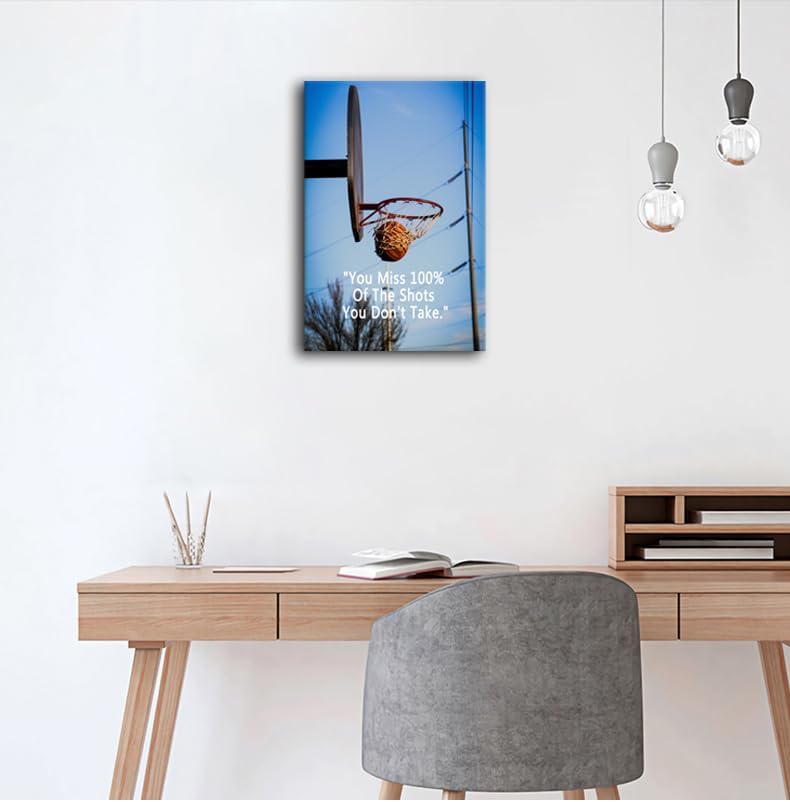 Inspirational Canvas Wall Art You Miss 100% Of The Shots You Don't Take Inspiring Poster Office Wall Decor Motivational Quotes Print Artwork Painting Picture Home Living Room Framed[12''W X 18''H]