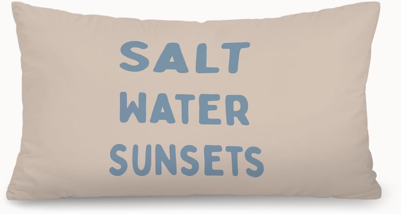 Coastal Beach Room Decor 12x20 Pillow Cover, Salt Water Sunsets Coastal Beachy Decorative Lumbar Pillow Covers for Girls Boys Bedroom College Dorm Sofa Couch