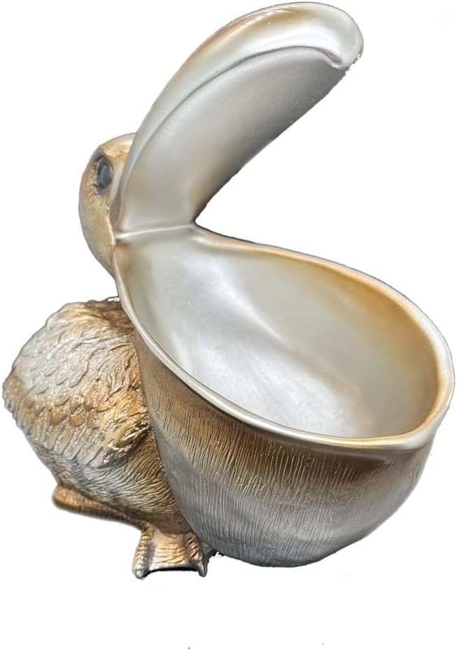 Creative Resin Statues The Pelican Statue Birds Figurines,Cell Phone and Keys Holder Adornments for Home & Office Desk Decor 8.1" inches (Silver)