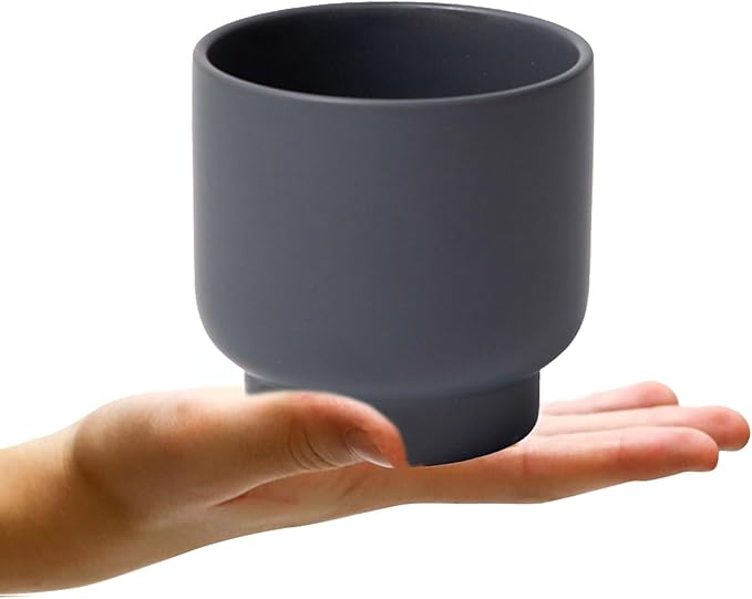 LB Grey Ceramic Planters for Indoor Plants, Succulent Plant Pots Ceramic Flower Pots, Modern Plant Pot for Living Room Office Home Decor, Round Flower Pot of 4.3 Inch(Plant Not Included)