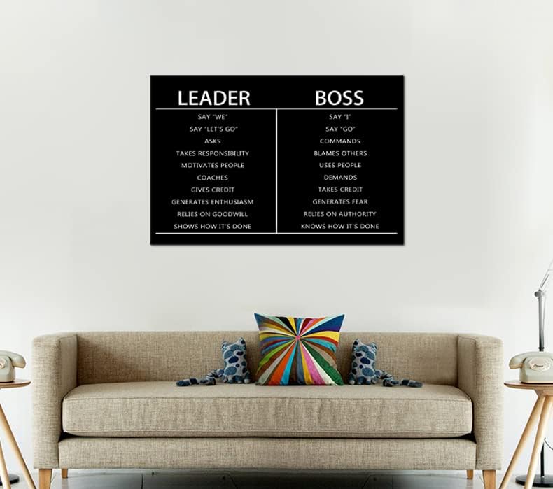 Leader Boss Difference Inspirational Wall Art for Office Motivational Black Positive Guide Canvas Poster Painting Prints Wall Pictures for Living Room Home Decor Framed Artwork [24''W x 36''H]