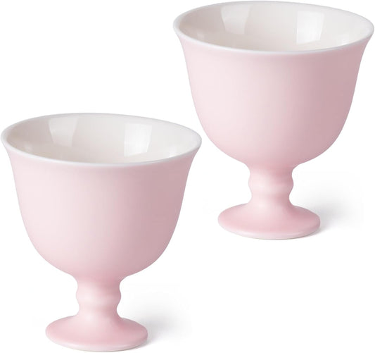 KAMMAK Ceramic Tea Cups Small, Cute Vintage Coffee Cup Set of 2, Porcelain Teacups Espresso Mug, 4oz Hand Painted Chinese Afternoon Tea Party Mugs, Birthday Gift for Women Men, Song Tall Footed