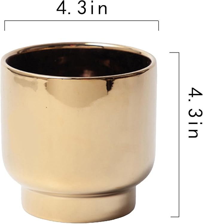 LB Gold Ceramic Planters for Indoor Plants, Succulent Plant Pots Ceramic Flower Pots, Modern Plant Pot for Living Room Office Home Decor, Round Flower Pot of 4.3 Inch(Plant Not Included)