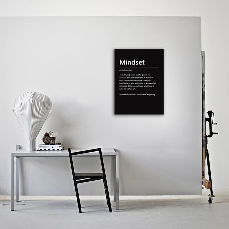 Mindset Noun Motivational Wall Art Painting Prints on Canvas Inspirational Entrepreneur Quotes Posters Pictures Wooden Office Decor Artwork Living Room Home Framed Ready to Hang[30″W X 40′'H]