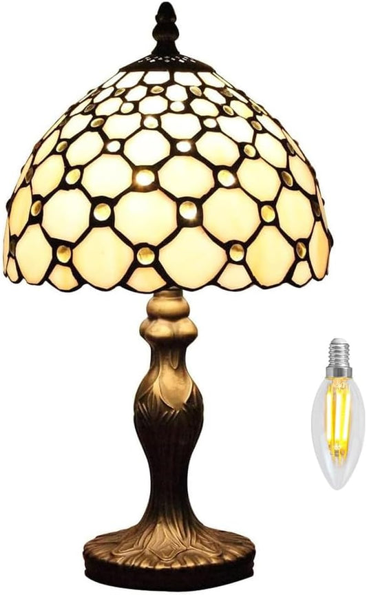Tiffany Style Table Lamp 8'', White Tiffany Table Lamp for Bedroom Study Office Home Stained Glass Lamp