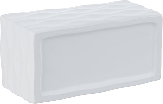 MyGift Modern Wave Pattern White Ceramic Rectangular Planter Pot - Decorative Indoor Flower Container for Home, Office, Patio, and Garden, 8-Inch