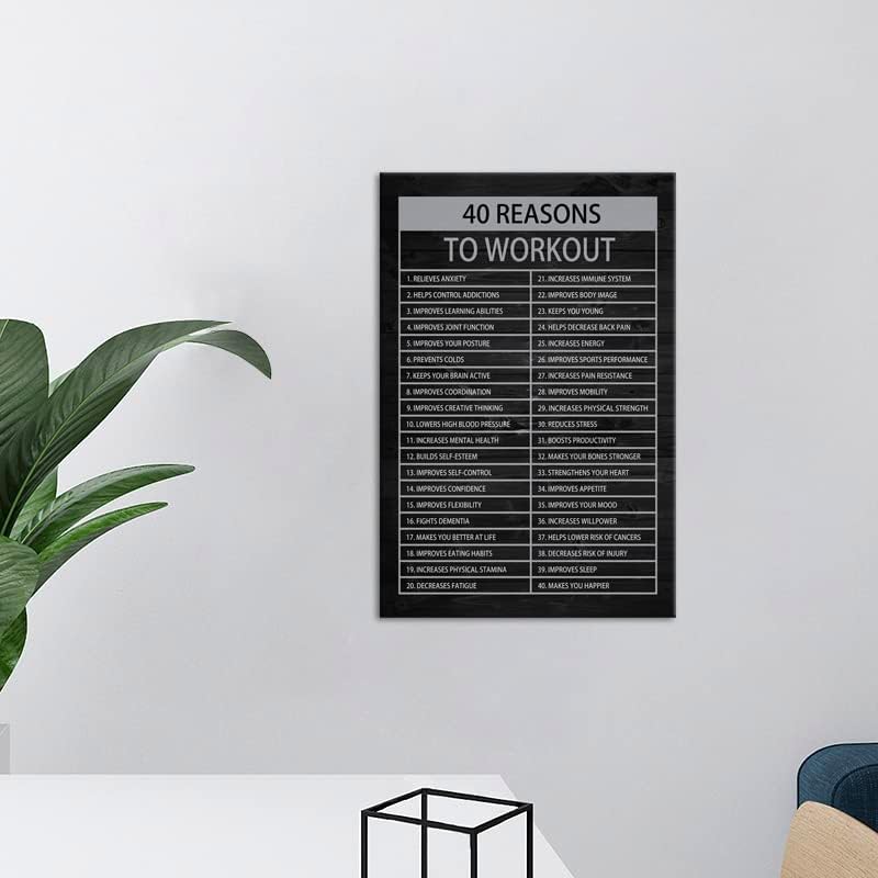 Inspirational Canvas Wall Art Motivational Wall Art for Office Decor Positive Quote Posters 40 Reasons to Workout Picture Prints Modern Home Wall Decor Framed Ready to Hang[12"W X 18"H]