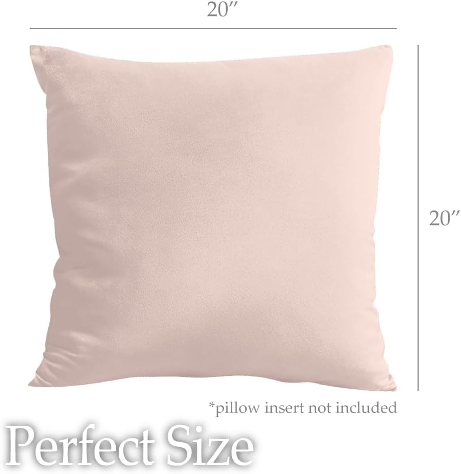 lalaLOOM Velvet Throw Pillow Covers, Set of 2, 20x20 Decorative Square Pillows Home Decor, Soft Accent Cases, Silky Machine Washable Pillowcases for Sofa, Couch, Bedroom, Living Room, Petal Pink