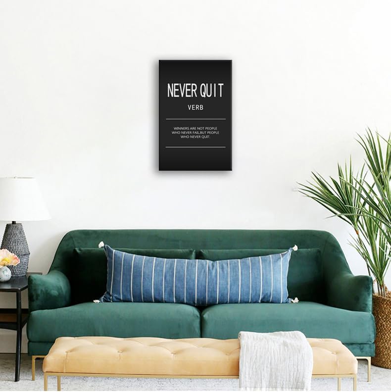 Inspirational Office Decor Wall Art Canvas Never Quit Verb Artwork for Home Motivational Quotes Bedroom Inspirational Posters Wall Art for Living Room Wood Framed Ready to Hang[12" W X 18" H]