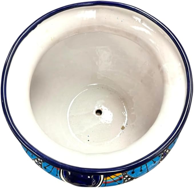 Talavera Michoacana Planter XL Pot Folk Art Multicolor Mexican Pottery Home Decor Hand Painted Garden Indoor Handmade Outdoor 18.5" (Cobalt Multicolor Blue)