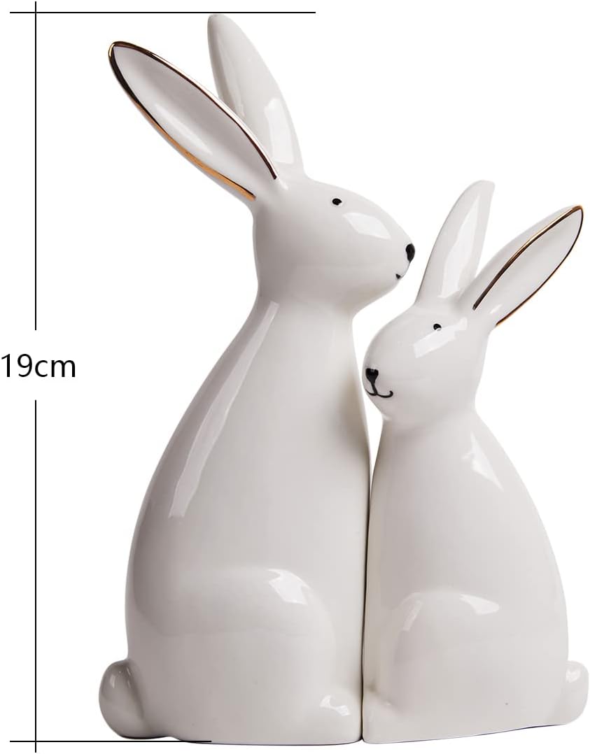 HAUCOZE 2pcs Rabbit Statue Bunny Decor Geometric Arts Modern Figurine Polyresin 7.6inch