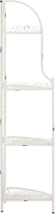 SAFAVIEH PAT5013B Outdoor Collection Abarrane Antique White Wrought Iron 4-Tier Corner Shelf