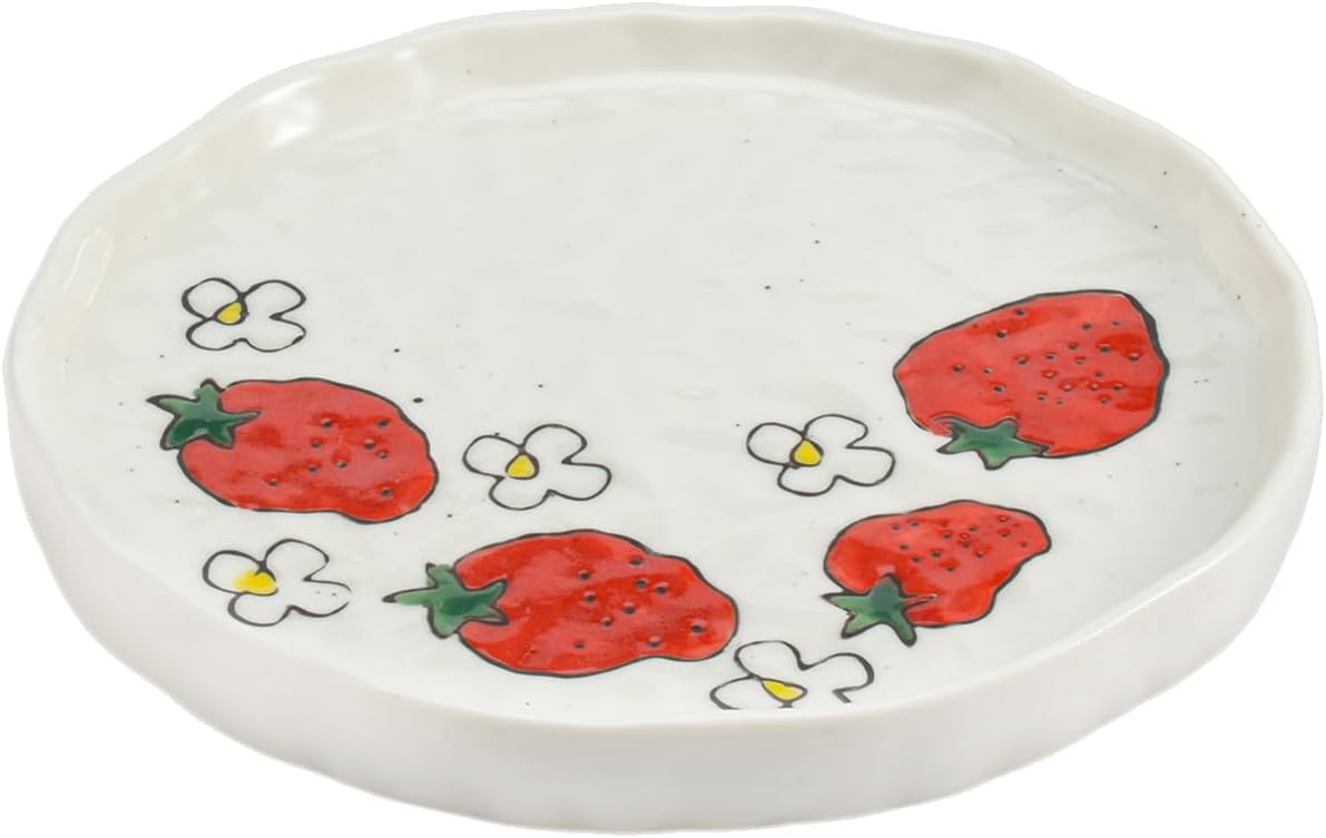 Koythin Ceramic Dinner Plate, Cute Strawberry Creative Plates Design, Printed Flowers Dinnerware for Office and Home, Kitchen Plates for Dessert (Strawberry)