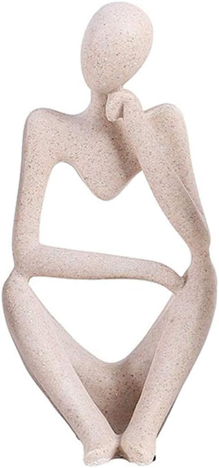 Creative Resin Thinker Minimal Abstract Art Sculpture Statue Figurines Home Office Bookshelf Desktop Decor (Sandstone, Right, Small)