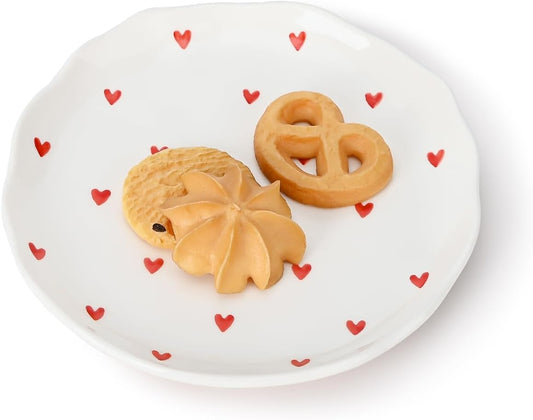 Koythin Ceramic Dessert Plates, Cute Fruits Dinner Plate, Creative Plates Design, Printed Flowers Dinnerware for Office and Home, Kitchen Plates for Desserts (Small Love)