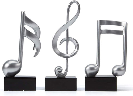 HAUCOZE 3pcs Music Note Decor Musical Decoration Gifts Table Centerpiece Sculpture Piano Statue Silver 7.5 inch