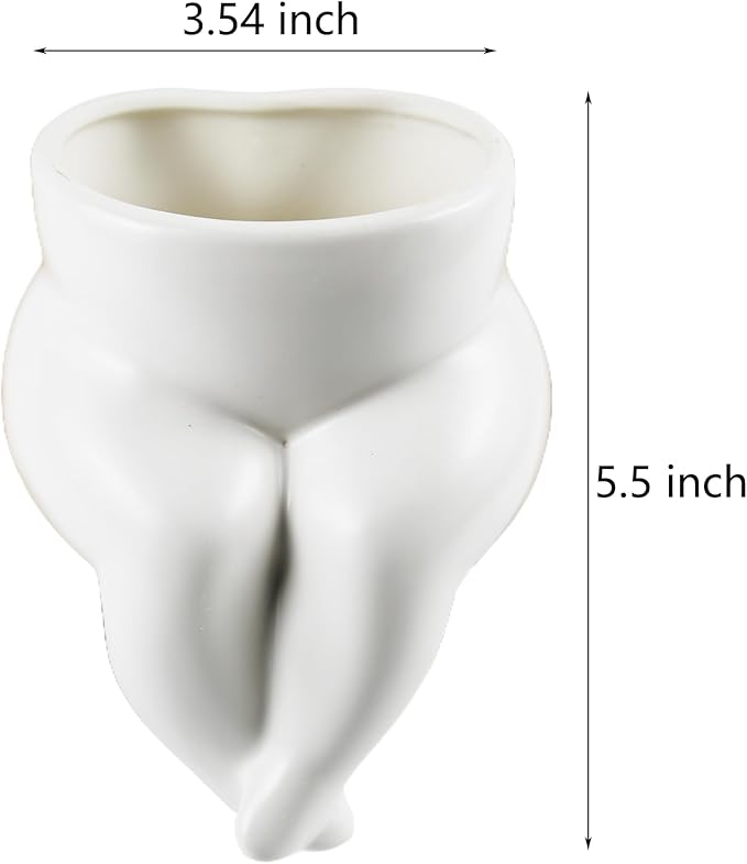 Matte White Ceramic Body Form Plant Pot, Crossed Legs Minimalist Planter Modern Boho Decorative Flower Pot for Indoor/Outdoor Home Office Desk