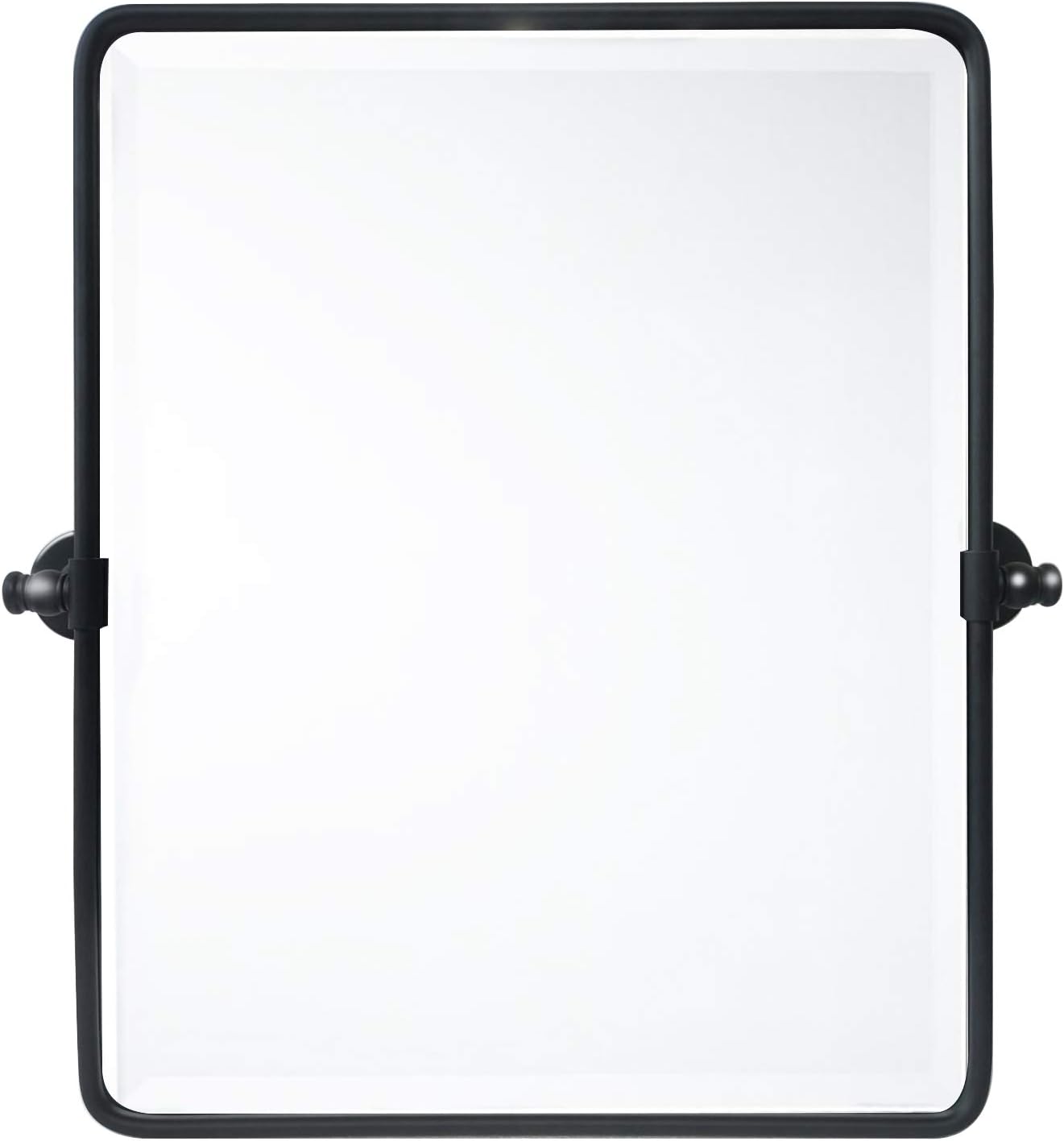 Farmhouse Black Metal Framed Pivot Rectangle Bathroom Mirror Rounded Rectangluar Tilting Beveled Vanity Mirrors for Wall, Overall 22.91 x 24 inches (Mirrror 19 x 24 inches)