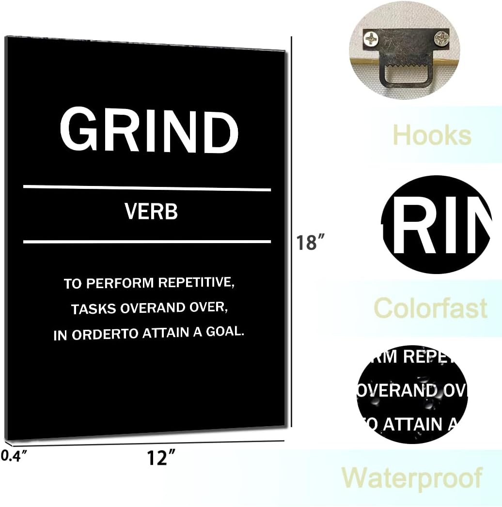 GoForArt Motivational Canvas Wall Art, Famous Quote Inspirational Prints Wall Decor,GRIND Poster for Office Living Room, Bedroom Dining Room Artwork Home Decoration 12x18in