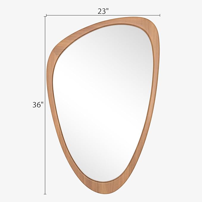 WallBeyond Asymmetrical Mirror, Irregular Wall Mirror, Wall Mirrors Decorative for Bedroom Living Room Entryway Hall, Wood Mirror for mid Century Modern Decor 36" H x 23" W