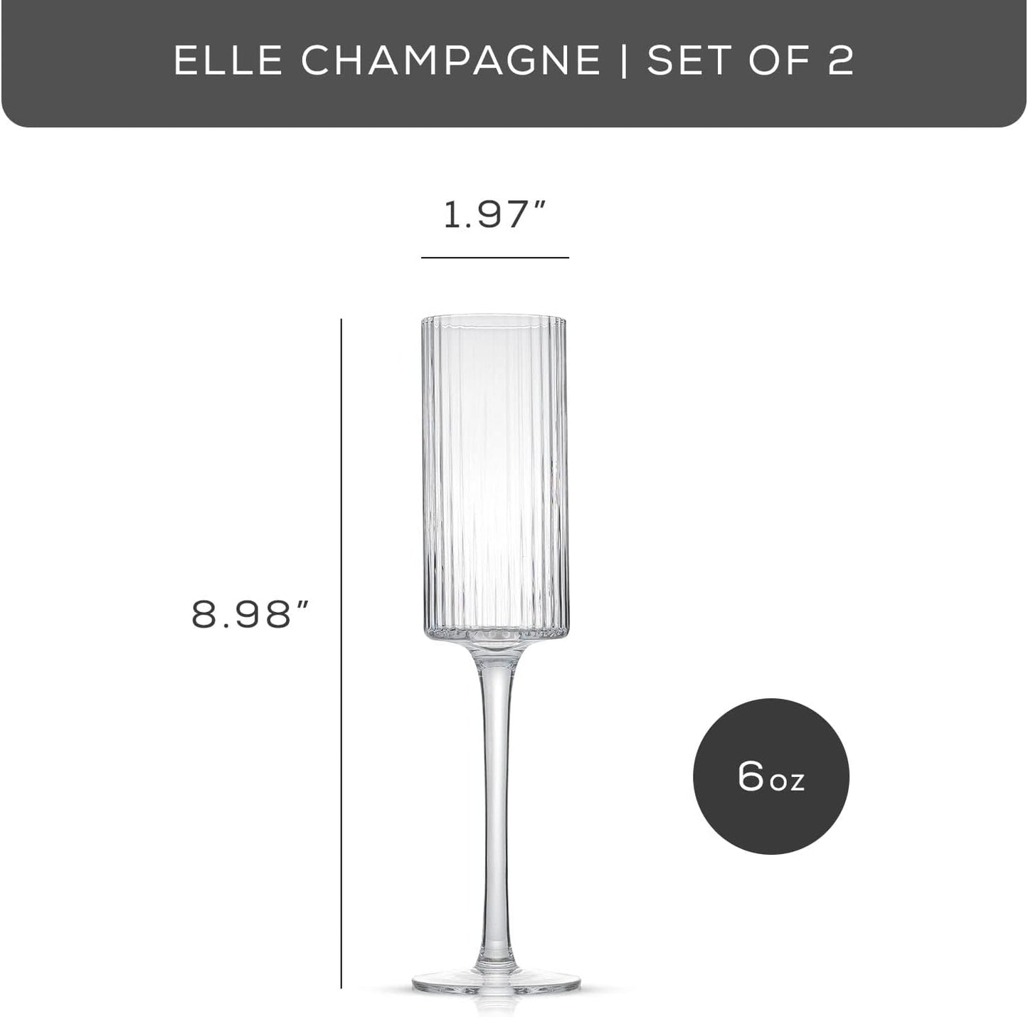 JoyJolt Elle 5.7oz Champagne Glasses, Fluted Glass Flute Set of 2, Vintage Style Unique Drinking Cocktail and Mimosa Glasses, Wedding Champagne Flutes