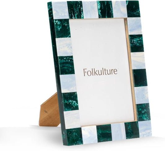 Folkulture Picture Frame | Stylish Marble Resin Unique 5x7 Photo Frame | Modern Wall Decor - Aesthetic Birthday Gift | Forest Fall Green & Pastel Blue Photo Frame | Boho Living Room Home Decor