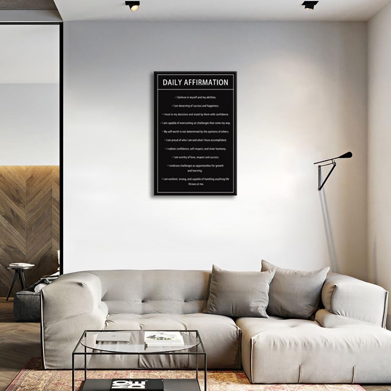 Daily Affirmations Inspirational Positive Quote Canvas Wall Art Motivational Canvas Poster Framed Paintings Artwork Wall Home Office Bedroom Dorm Wall Decor Framed Ready to Hang[24''W x 36''H]