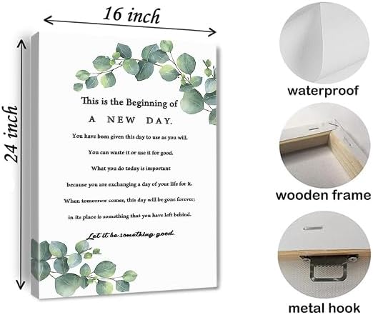 Inspirational This is the Beginning of a New Day Wall Art Positive Life Canvas Painting Motivational Poster Print for Home Bathroom Bedroom Living Room Office Decor Framed 16 * 24 Inch