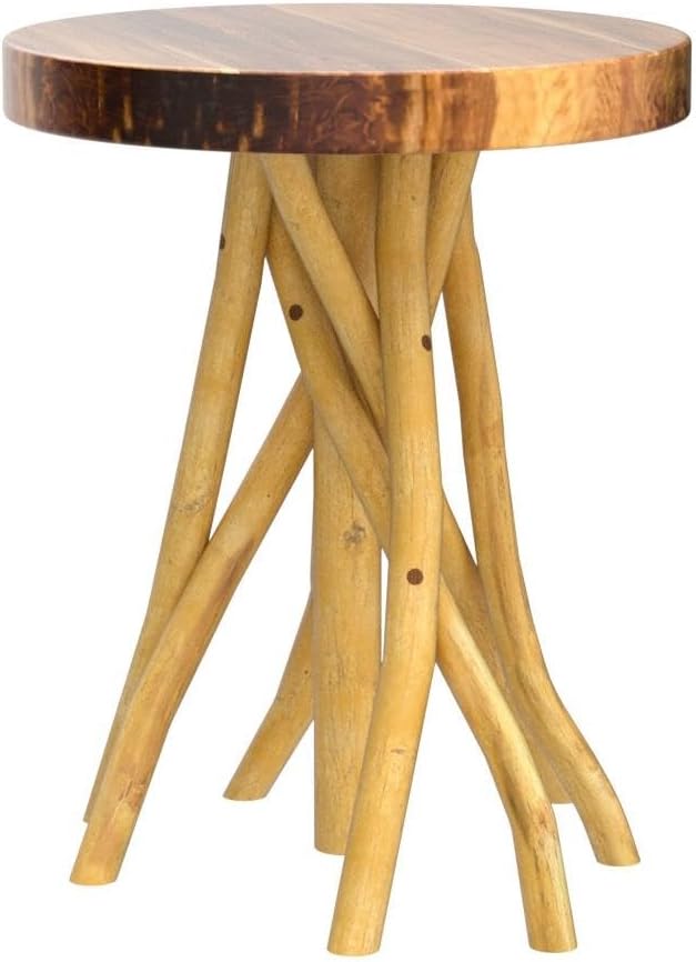 WELLAND Teak Wood Stick Leg End Table, 16" L x 16" W x 20" H Rustic Side Table, Small Accent Table, Plant Stand for Living Room, Bedroom, Home Office