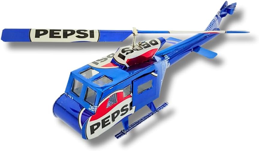 DYI Handcrafted Helicopter Model Made from Recycled Beer Cans — Small — Unique Gift for Beer Lovers, Dad, or Collectors — Eco-Friendly Bar Décor (Blue-Large)