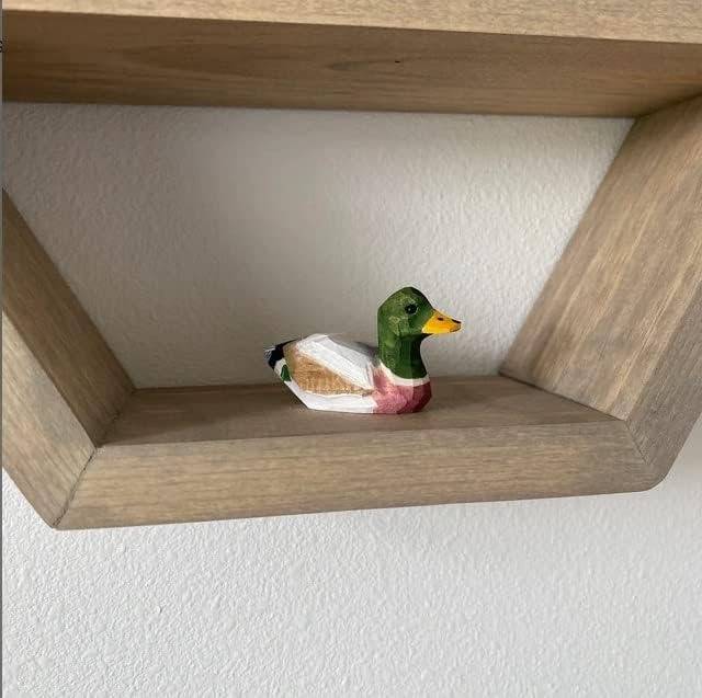 Hand-Carved Duck Wood Figurine Statue Decoration - Decoy Small Animal Miniature Sculpture. Nature-Inspired Gifts & Collectibles (Male Mallard)