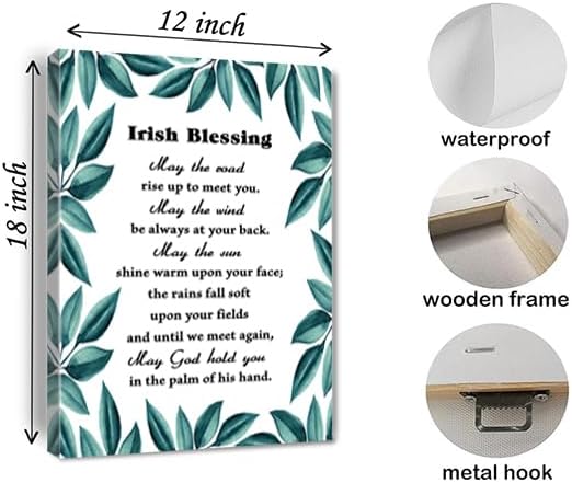 May The Road Rise Up To Meet You，Irish Blessing Canvas Wall Art Christian Green Watercolor Poster Positive Scripture Print Wedding Gift Home Living Room Bedroom Office Decor Framed 12 * 18 Inch