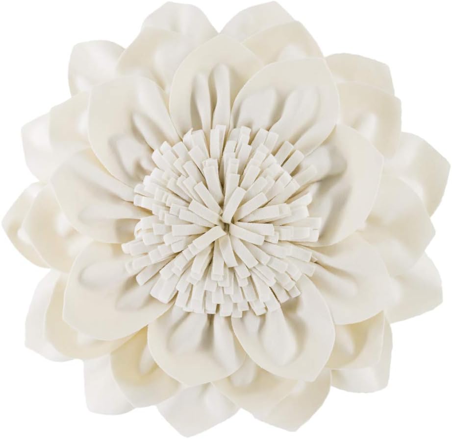 Decorative Throw Pillow 3D Flower Round Pillow Accent Handmade Cushion with Insert for Couch Bed Home Decor 14 inch Cream White