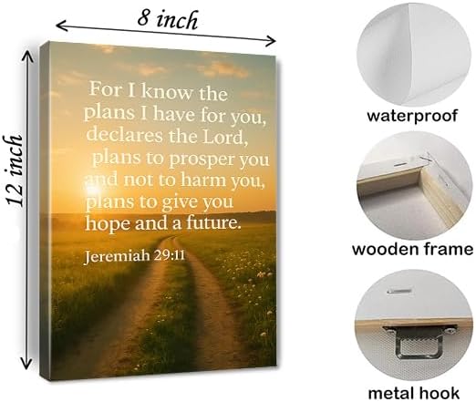 Jeremiah 29 11 Wall Art Bible Verse Watercolor For I Know The Plans I Have For You Poster Scripture Print Canvas Painting Christian Prayer Room Office Decor Framed 8 * 12 Inch