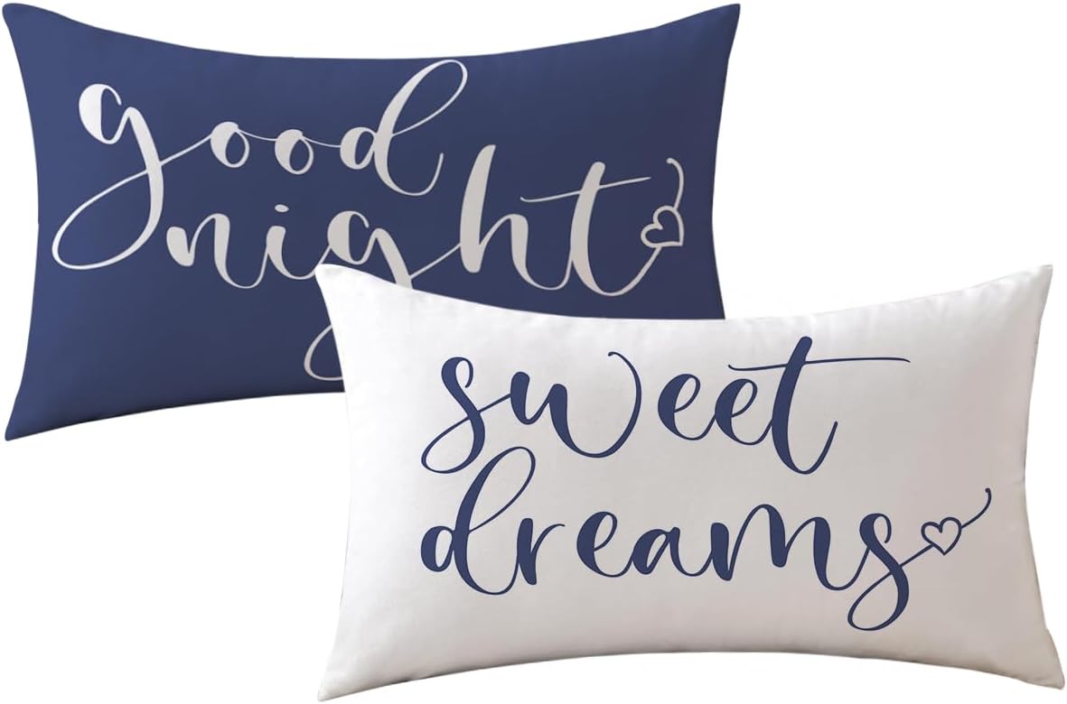 Bedding Decorative Lumbar Pillowcases Sweet Dreams Good Night Cushion Covers Sleep Themed Decorative Throw Pillow Covers 12''x20'',2Pack Super Soft for Bedroom Guest Room Housewarming Gifts (Blue)