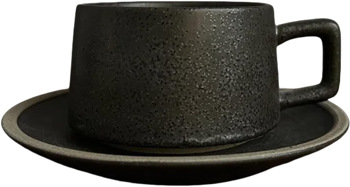 Japanese Simple Stoneware Coffee Cup and Saucer Set - Vintage Ceramic Teacup Mug Gift Box - Home Office Afternoon Tea Set