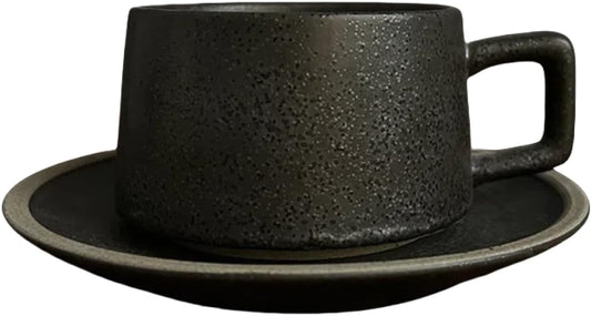 Japanese Simple Stoneware Coffee Cup and Saucer Set - Vintage Ceramic Teacup Mug Gift Box - Home Office Afternoon Tea Set