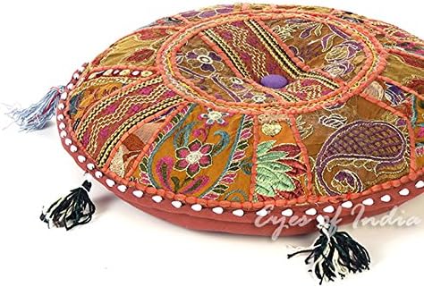 Eyes of India Round Floor Seating Meditation Patchwork Pillow Cushion Cover Colourful Decorative Throw Indian Bohemian Accent Boho Chic Handmade Cover Only (Dark Brown, 28" x 28")