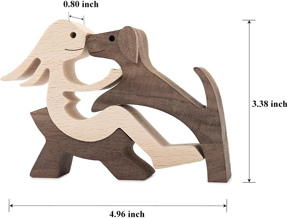 ISHINE Handmade Wooden Statue, Sitting Woman and Dog, Wood Decor Accents Craft Figurine for Bedroom Home Office Shelf Decor Gift Natural ECO Friendly