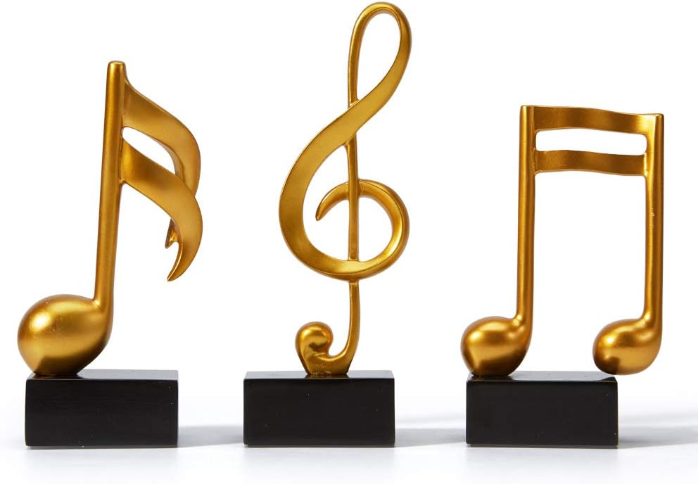 HAUCOZE Amoy-Art 3pcs Music Note Ornament Gifts Musical Sculpture Statue Modern Decor Piano Figurine Table Centerpiece Crafts Polyresin Arts Gold 19cm